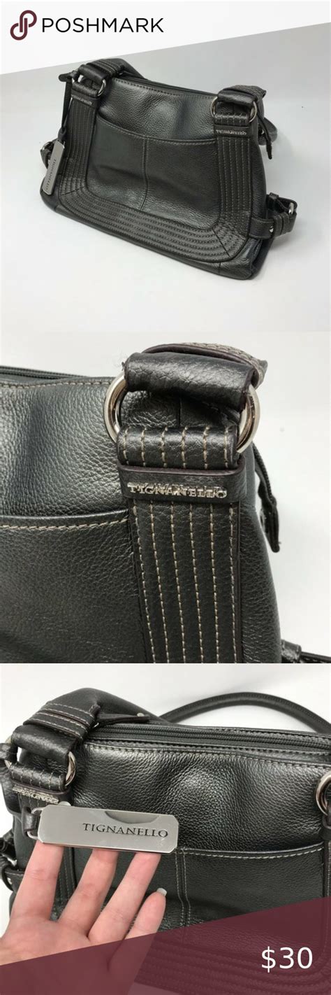 Tignanello Leather Gunmetal Grey Purse Handbag Grey Purses Purses