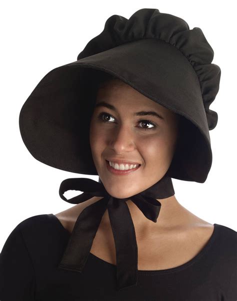 Womens Black Prairie Amish Pilgrim Bonnet Thanksgiving Costume
