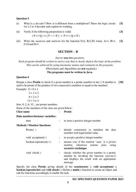 Isc Class Computer Science Specimen Paper Pdf Oneedu
