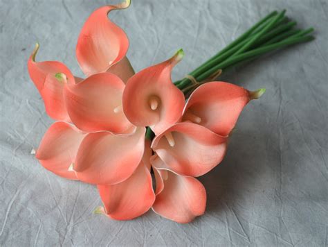 10 Coral Calla Lilies Real Touch Flowers Diy Wedding Bouquets