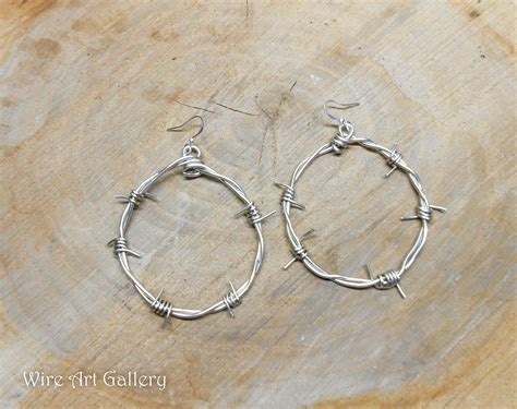 Barbed Wire Earrings Round Hoop Wire Wrapped Big Earrings Punk