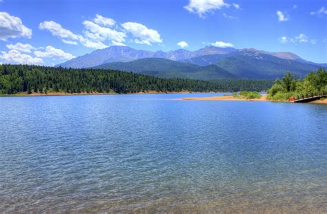 From left to right greyhound bus terminal blue spruce restruant chief theater. Looking at Crystal Lake at Pikes Peak, Colorado image ...