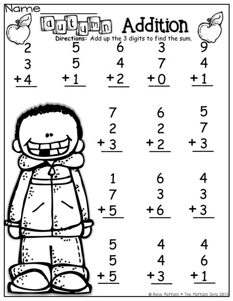 Fall Adding 3 Numbers Worksheet