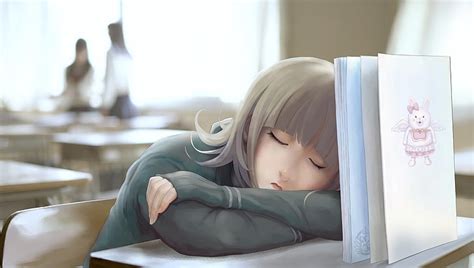 X Px Free Download Hd Wallpaper Female Sleeping On Desk Animated Character Nyarko