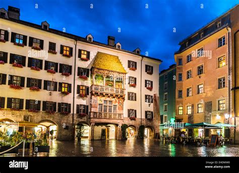 Innsbruck Germany Night Scenery With Medieval Center Of Austrian City