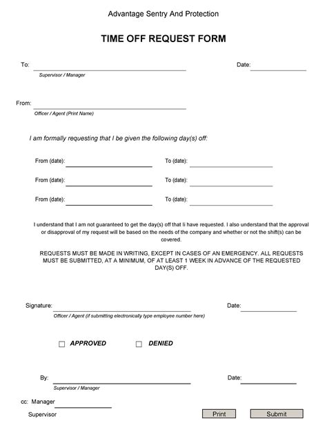 Time Off Request Form And Templates Pdf Word Sample