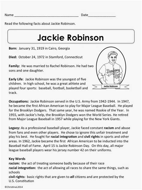 Jackie robinson broke the baseball color line in 1947 and became the first african american to play on a major sports team. free jackie robinson bio for kids printable - Yahoo Image Search Results | Jackie robinson ...