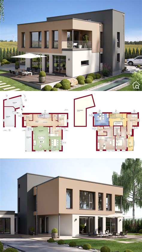 Sie wollen ein modernes bauhausstil haus bauen? Modernes Kubus Haus mit Flachdach & Garage bauen ...