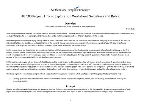 His 100 project 1 topic exploration worksheet guidelines and rubric