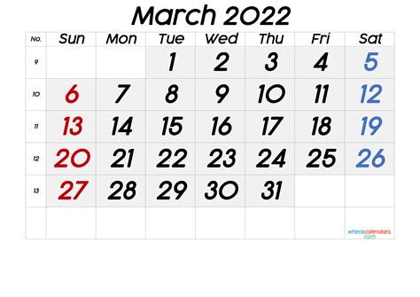 March 2022 Printable Calendar Free Premium
