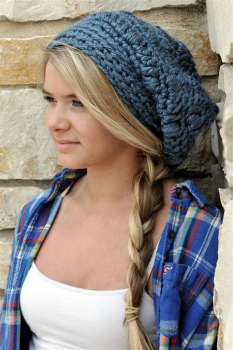 Womens Hats Slouch Beanies For Teenage Girl In Denim Blue