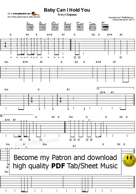 Baby can i hold you. BABY CAN I HOLD YOU: Easy Guitar Tab - GuitarNick.com