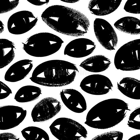 Eyes Seamless Pattern Ink Brush Black Shapes Paint Smears Vector