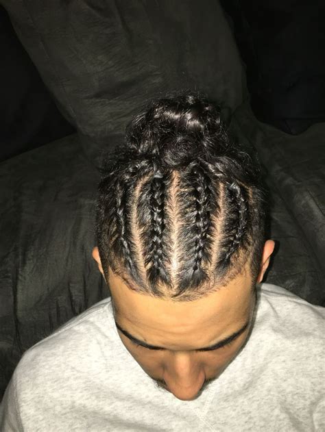 Simple, modern and trendy, straight back cornrow braids can be achieved with thick and thin plaits of hair. Pin em Top knot men