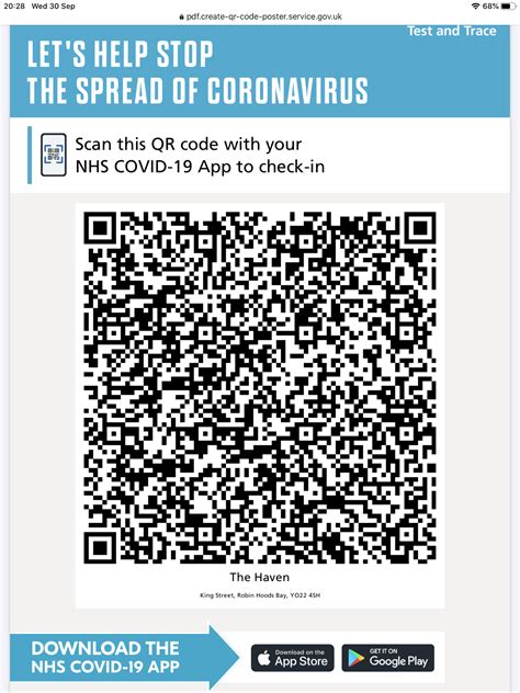 Click the button above to download the.pdf file. NHS Covid-19 App Check in - Robin Hoods Bay The Haven