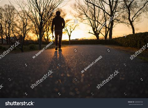 Man Walking Alone Backlit Sunset Stock Photo 528304102 Shutterstock