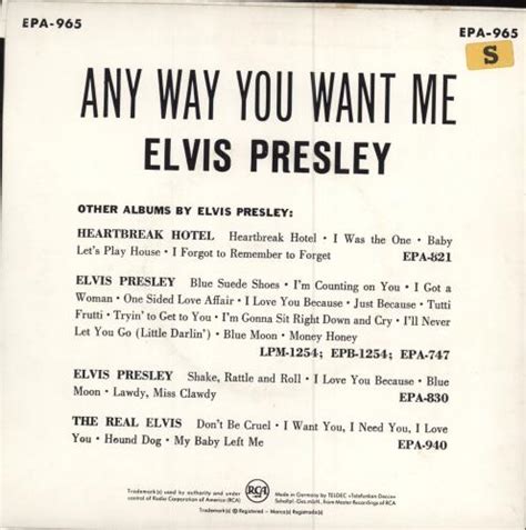 Elvis Presley Any Way You Want Me Ep 3rd German 7 Vinyl Single 7