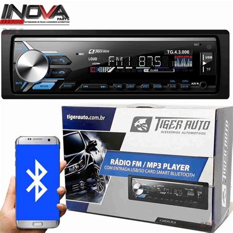 Auto Radio Som Automotivo Mp Player Tiger Auto C Bluetooth Usb Sd Aux Fm E App