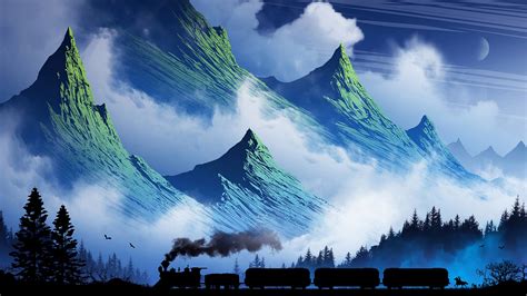 Mountain And Train Art Wallpaper 3840 X 2160 Rwallpaper
