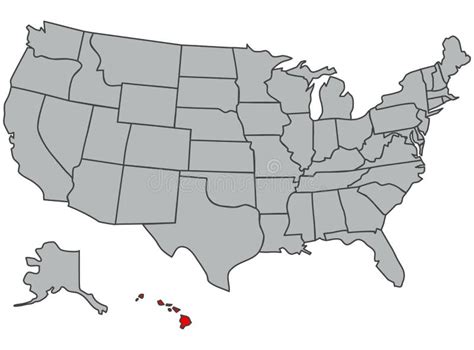 Hawaii Red Highlighted In Map Of The United States Of America Stock