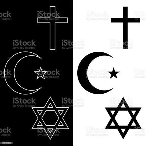 Abrahamic Religions Icons Set Judaism Christianity And Islam Christian