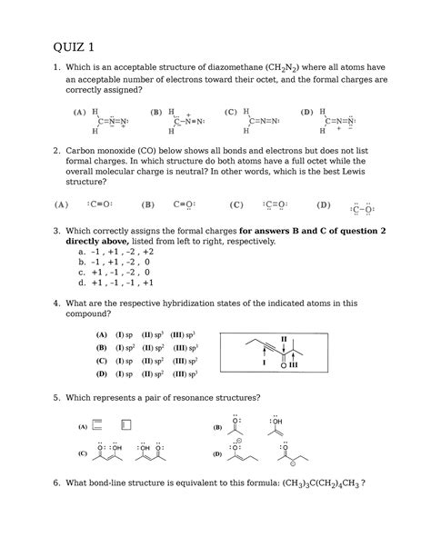 Practice Exam Ochem 1 QUIZ 1 Which Is An Acceptable Structure Of