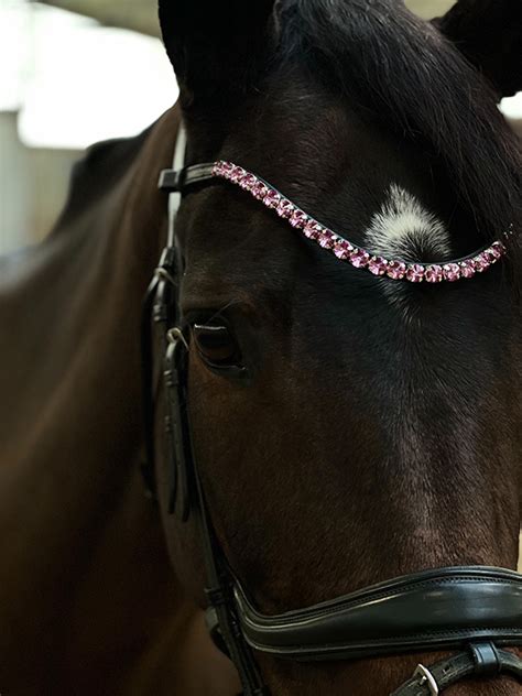 Browband Horse With Pink Crystals Eco Leather Kyro Riding Gear