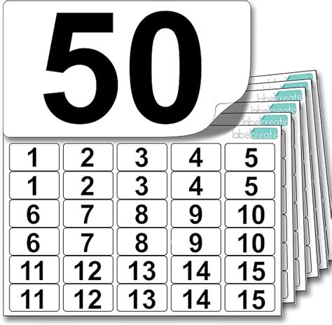 Premium Plastic Number Stickers 1 To 50 X2 Of Each Number 20 Blank