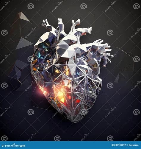 Human Heart Made of Polygonal Crystal Glass Pieces Shapes Stock
