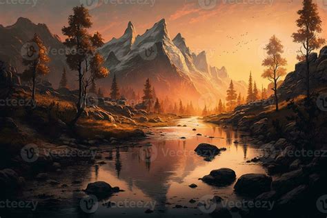 Landscape Of The River At The Mountain In Sunset Ai Generated 23466075