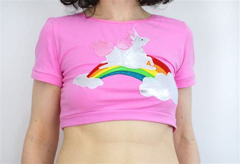 T Shirt Unicorn Rainbow Pink Crop Top Color Options Etsy