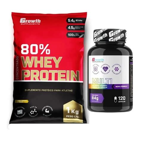 Whey Protein 1kg Multivitamínico 120 Caps Growth Em Promoção