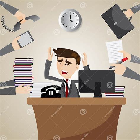 Cartoon Businessman Busy On Working Time Stock Vector Illustration Of