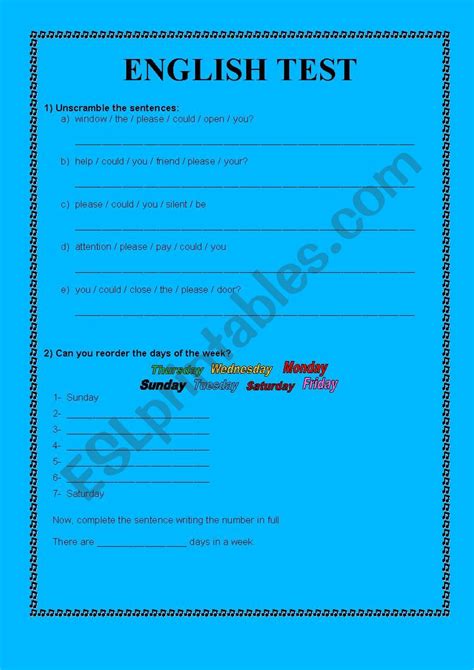 Test 5th Grade Esl Worksheet By Teacher Drica