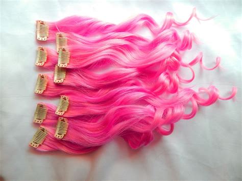 Hot Pink 100 Human Hair Extensions Double Wefted Clip In