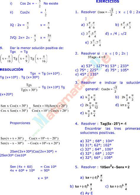 Ecuaciones TrigonomÉtricas Ejercicios Resueltos Pdf