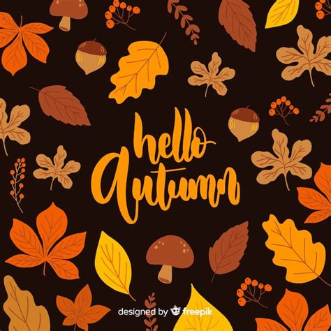 Free Vector Hello Autumn Lettering Background With Leaves
