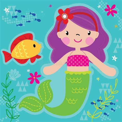 Pretty Mermaid Princess And Fish Friend Stock Vector Illustration Of