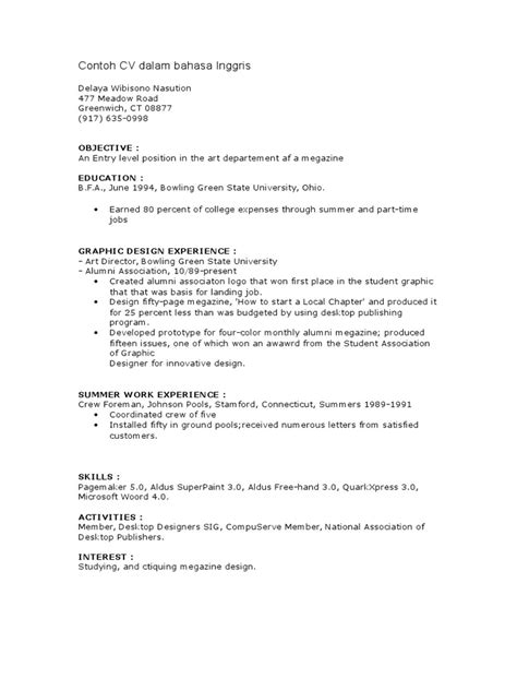 Contoh cv dalam bahasa inggris doc. Contoh CV Dalam Bahasa Inggris | Graphics Software | Design