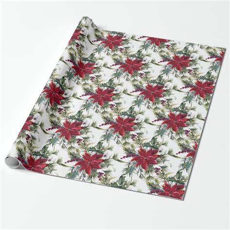 Red Poinsettia Floral Christmas Holiday T Wrapping Paper