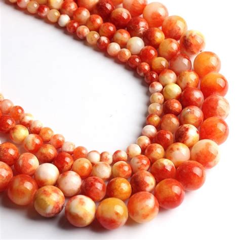Buy Wholesale Round Orange White Persian Jades Stone Loose Beads For