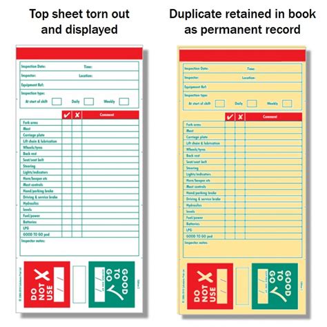 Scaffold Tower Inspection Tagging Check Book 25 Self Duplicating Sheets