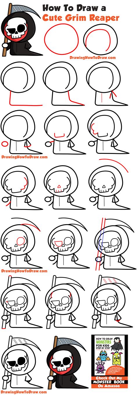 Easy Drawing Tutorial Step By Step How To Draw A Cute Cartoon Grim