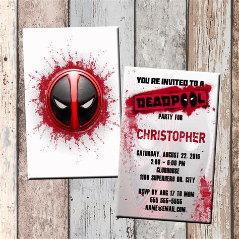 Deadpool Superhero Personalized Birthday Invitation 2 Sided Birthday