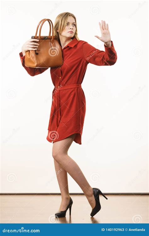 woman protecting her handbag stock image image of carry leather 140192963