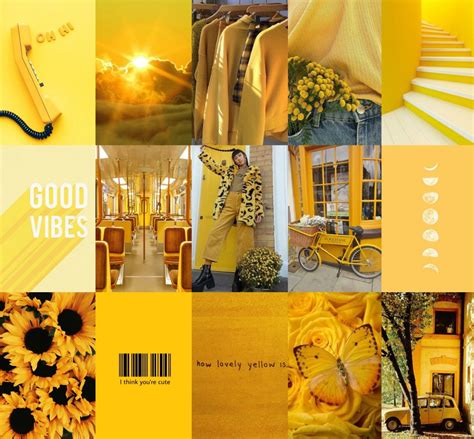 100 Pcs Yellow Aesthetic Wall Collage Bright Aesthetic Wall Collage Kit