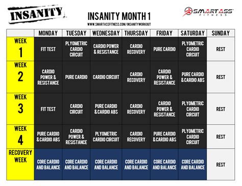 Insanity Workout Schedule Pure Cardio And Cardio Abs