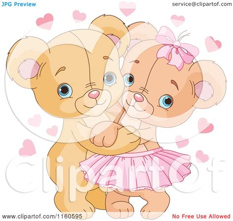 Cartoon Of A Cute Valentine Teddy Bear Couple Hugging