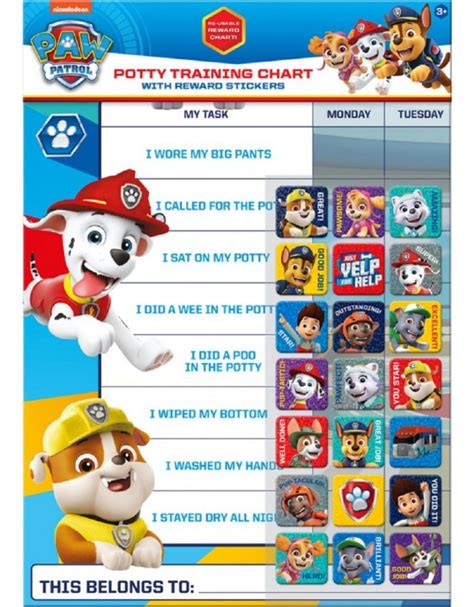 Paw Patrol Potty Toilet Training Chart Stickers Dry Nights Transition