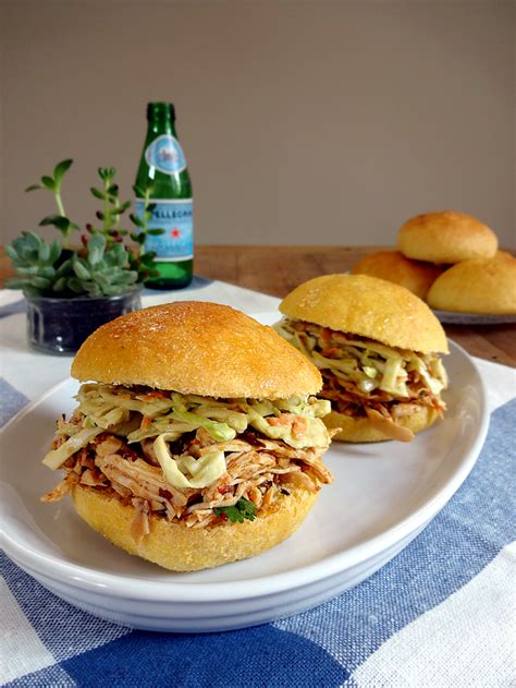 Cut each piece lengthwise in half. Chipotle Shredded Chicken and No-Mayo Coleslaw Sandwiches ...